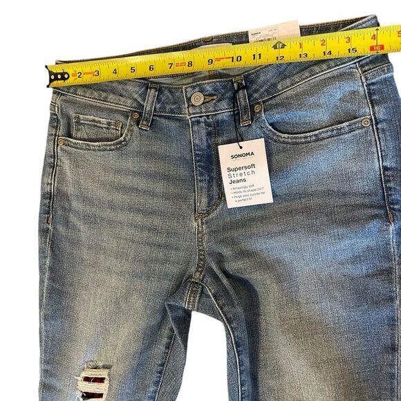 Sonoma Ankle Skinny Jeans Mid Rise Womens Size 10 New With Tags Distressed Plaid - Picture 10 of 12